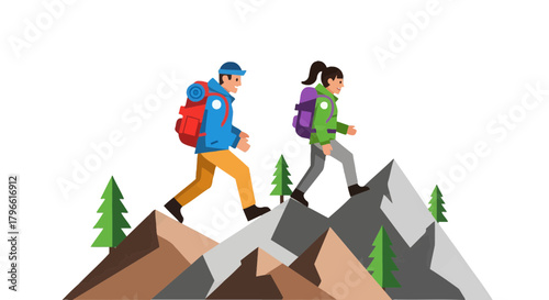 Hikers Ascending Mountain: A Animated Vector Illustration Depicting Adventure and Outdoor Pursuit