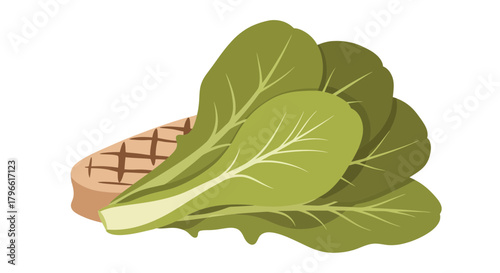 Healthy Food Arrangement: Steak and Lettuce, Simple Illustration On Black Background