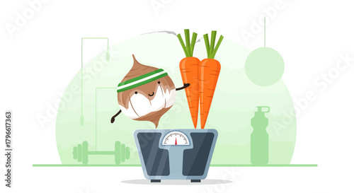 Healthy Foodie Character Delighted To Get Good Results On The Weight Scale