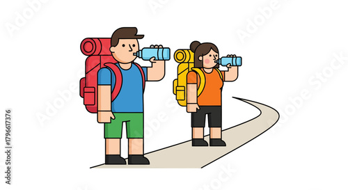 Hikers Refreshing Themselves With Water While Traversing a Luminous Trail