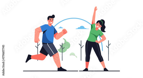 Healthy Lifestyle Depicted: Illustrative Duo Engaged In Physical Fitness Activities