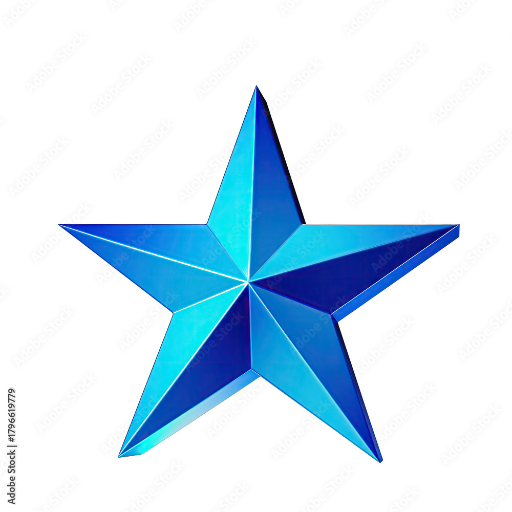 Obraz premium Three Dimensional Blue Star Shape Isolated on a Black Background with Subtle Light Reflections Representing Success or Quality