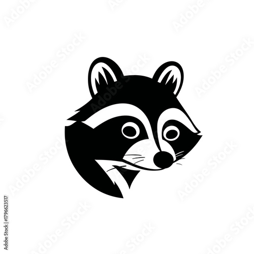 Stylized raccoon head simple black and white vector illustration