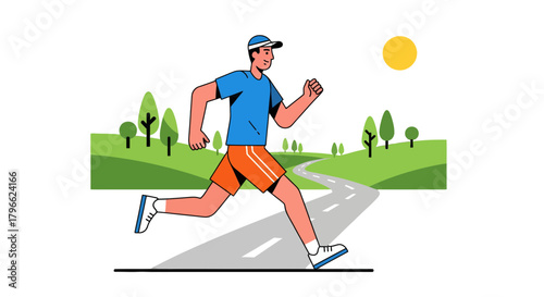 Illustrated Runner Sprinting On a Scenic Night Road for Endurance and Wellness