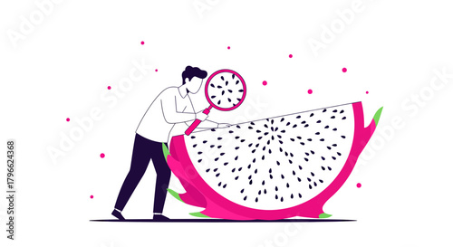 Illustration Exploring Dragon Fruit Through Magnification and Discovery