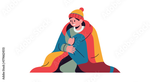 Illustration Of A Comforting Moment Enveloped In A Vibrant Multicolor Blanket On Black