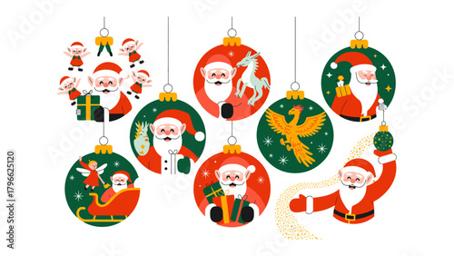 Holiday Ornaments: A festive assortment of Christmas ornaments featuring jolly characters. 