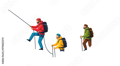 Illustration Of Mountain Climbers Pursuing Adventure In Isolated Black Environment