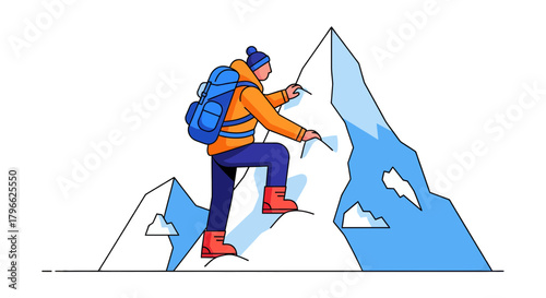 Illustration Of Person Hiking Up a Mountain, Highlighting Concept Of Achievement And Ambition