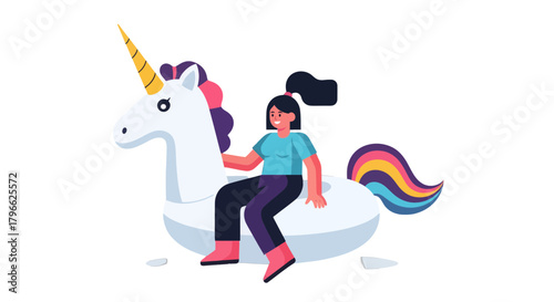Illustration Of Person On A Mystical Unicorn Against A Black Background
