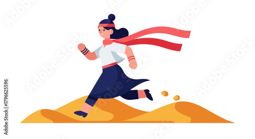 Illustration Of Running Woman During Sunset, An Elegant Digital Vector Art
