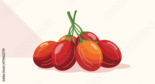 Illustration Of Tamarillo Fruits With Green Stems Against A Light Background