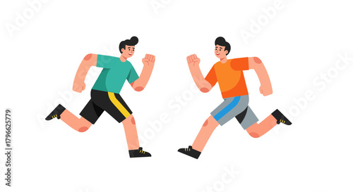 Illustration Of Two Animated People Running in opposite directions on black background