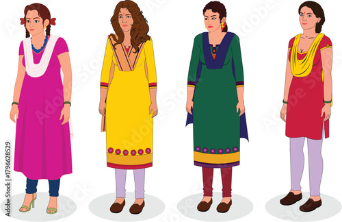 traditional kurta woman in traditional clothes indian animation ready vector