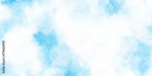 Grunge aquarelle painted blue sky texture, cloudy and soft sky blue blurred and grainy Blue powder explosion, The sky blue texture clouds, blue watercolor paper texture background.