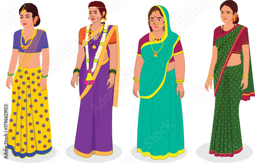 traditional saree woman in traditional clothes indian animation ready vector