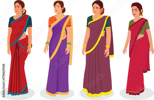 traditional saree woman in traditional clothes indian animation ready vector