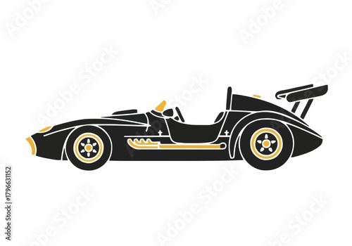 Sleek black vintage race car vector illustration sports vehicle design retro hot rod silhouette graphic element speed competition concept