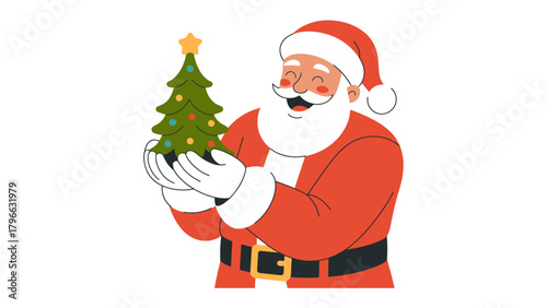 Santa Claus and Festive Cheer: Santa Claus, a symbol of Christmas spirit, is cheerfully holding a decorated mini Christmas tree, radiating the joy and anticipation of the holiday season.
