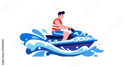 Jet Ski Adventure: A Person Enjoying Water Fun on a Vibrant Recreational Vehicle