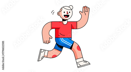 Joyful Athlete Personified Running With A Smile In Bright Colors Against Black Background