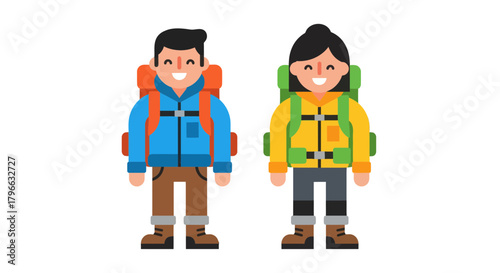 Joyful Backpackers Ready For an Adventure Depicted in a Colorful And Playful Illustration