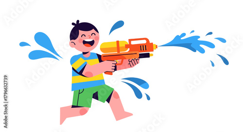 Joyful Child Spraying Water From a Water Gun In a Playful Summertime Scenario