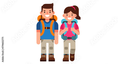 Joyful Backpackers Ready For Outdoor Adventure In Nature And Discovering New Places