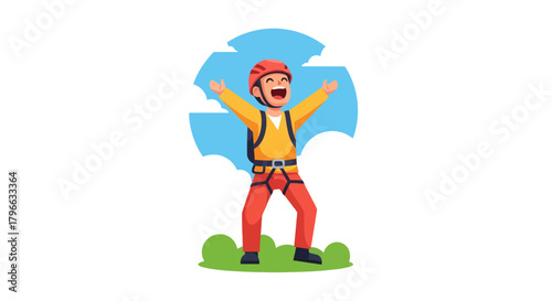 Joyful Climber Celebrating Success Reaching the Summit After Achieving His Goal