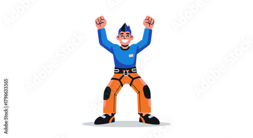 Joyful Climber Celebrating Success And Reaching Goals, Vector Illustration, Isolated Image