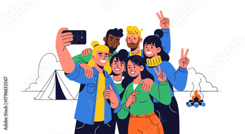 Joyful Companions Capture Memories During An Outdoor Camping Adventure