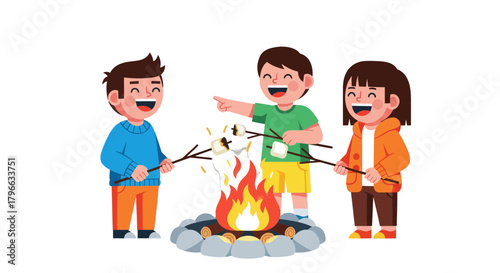 Joyful Companions Roasting Marshmallows Around A Campfire Under A Starry Sky Evening