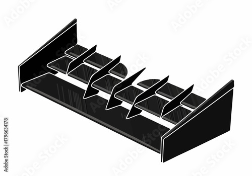 Isometric vector illustration of a massive truck rear diffuser component emphasizing aerodynamic performance and heavy duty automotive racing parts design element