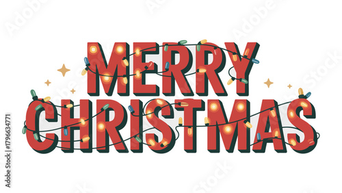 Festive Season Greeting: A vibrant Merry Christmas message, adorned with twinkling lights, radiates holiday cheer, embodying the spirit of celebration and joy.