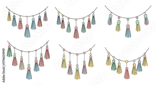Boho chic tassels garland set for party decor and festive design projects creating a whimsical and joyful celebratory mood for any occasion