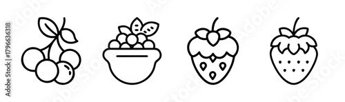 Charming line art icons of cherries strawberries and berries for food graphics