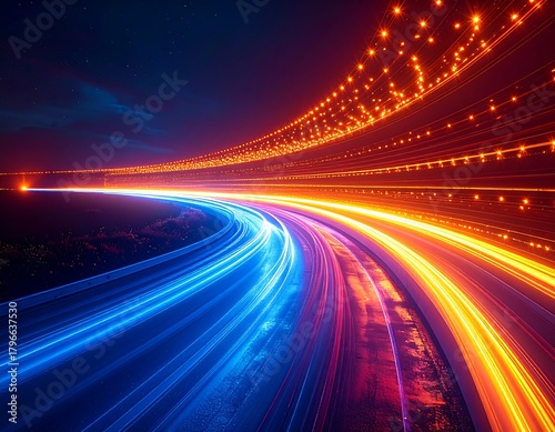 Abstract curves of bright light streaming across a dark sky