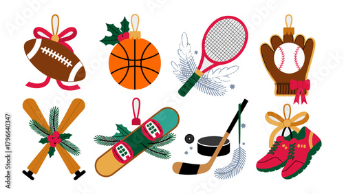 Festive Sports Ornaments: A collection of decorative ornaments featuring sports equipment, blending the joy of the holiday season with the energy of various sports.