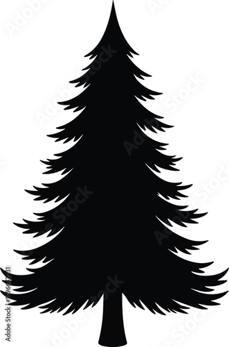 Conifer tree silhouette, black pine icon, evergreen forest graphic, nature clipart, winter tree design, vector illustration, outdoor element, woodland art