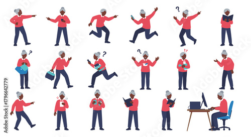 Collection of diverse elderly people expressing joy and engagement in various activities.