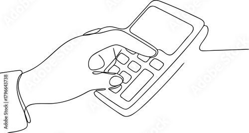 Hand pressing button on credit card reader device payment terminal