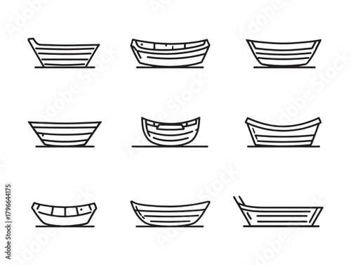 Rowboat line art peaceful lake view