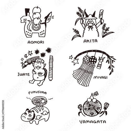 東北6県のロゴイラスト_モノクロ