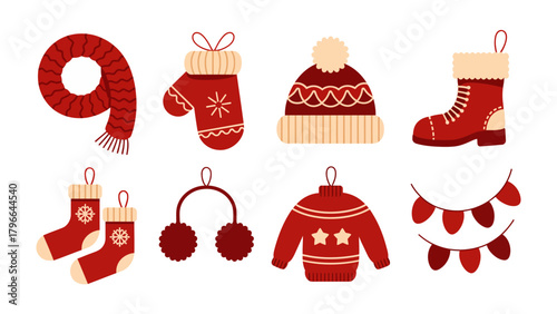 Festive Collection: A vibrant assortment of winter accessories and holiday decorations, exuding warmth and charm