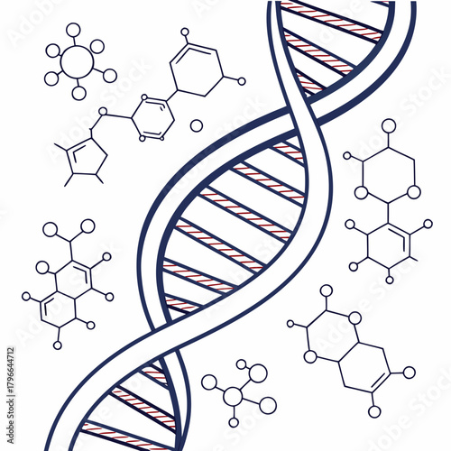 Dna helix and chemical structures illustration