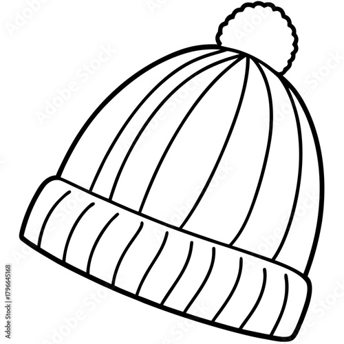 Simple outline drawing of a winter beanie hat with a pom pom