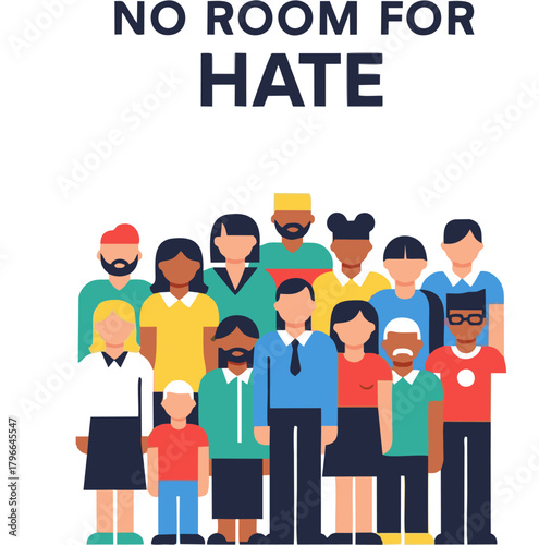 A vector illustration of a diverse and multi-ethnic group of people standing together as a community for equality and inclusion