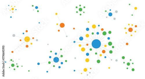 Network connections with colorful nodes creating a modern, vibrant, and dynamic design for technology, social media, and business communications