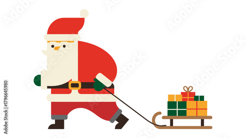 Santa's Delivery: a cheerful Santa Claus trudges along, pulling a sleigh brimming with festive gifts, ready to spread Christmas cheer.