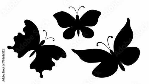 Elegant butterflies in silhouette, perfect for spring designs, invitations, or branding, bring a touch of delicate beauty and charm to your creative project